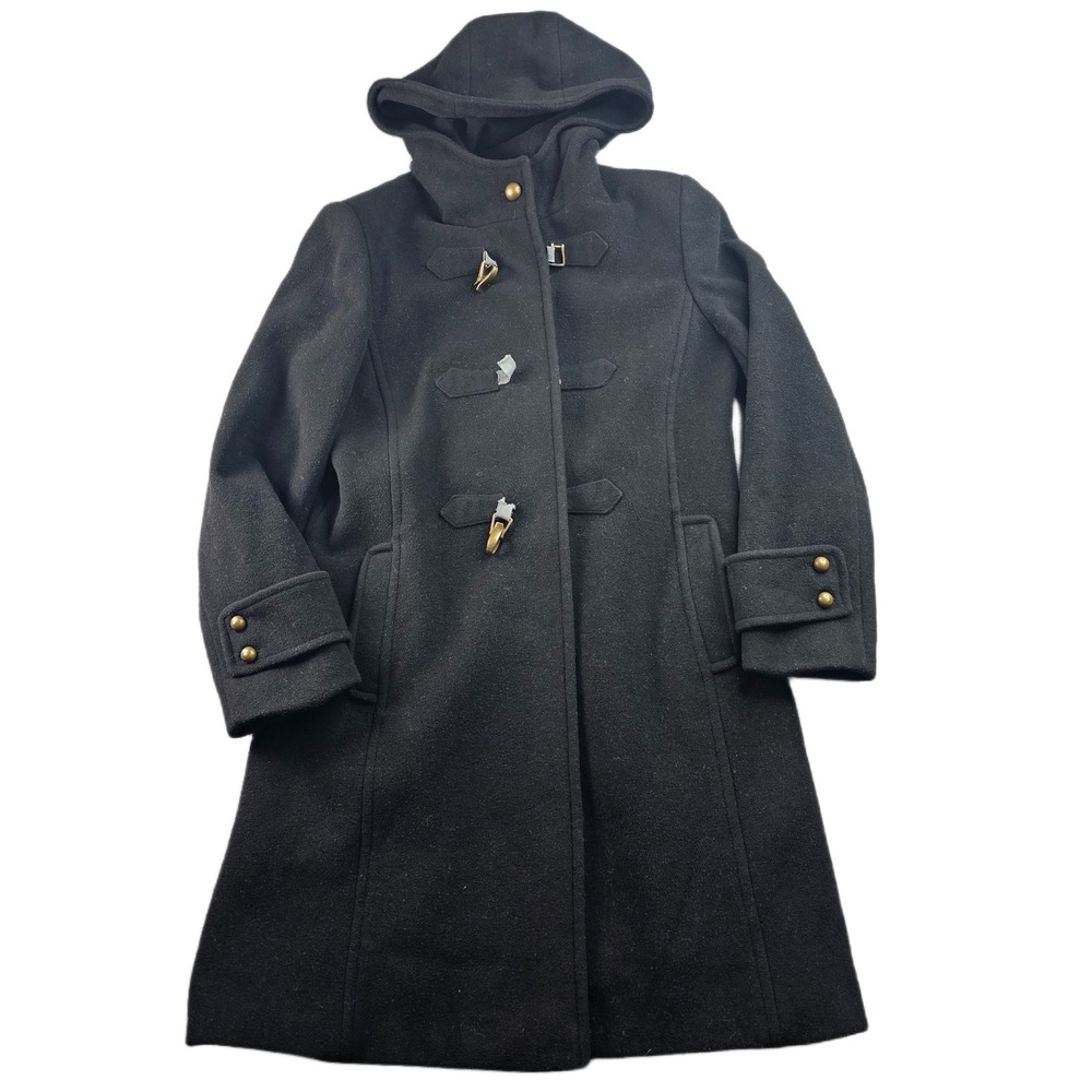 Larry Levine Women Wool Cashmere Blend Toggle Duffle Coat Hooded BlackSZ8 Winter